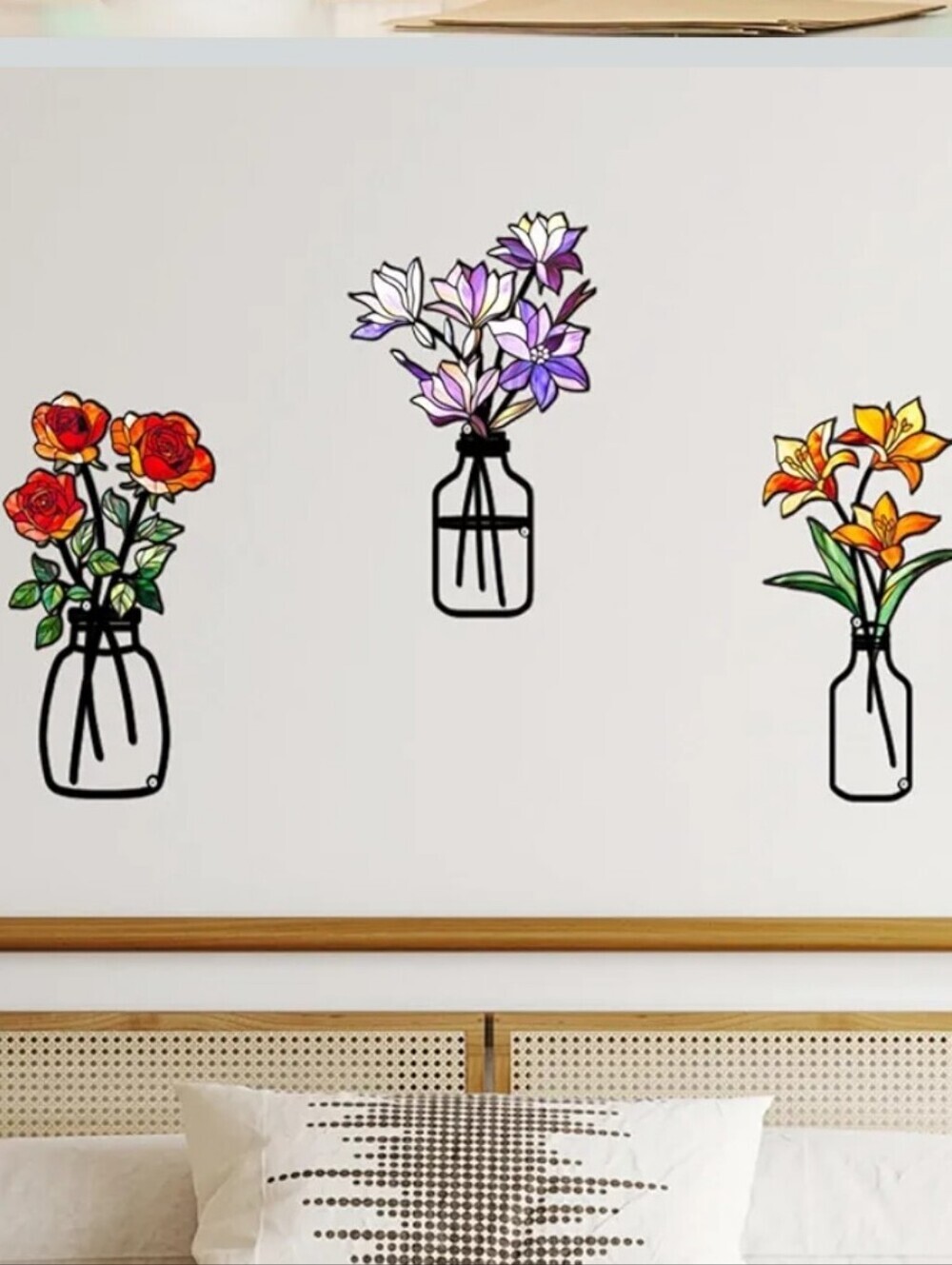 Floral Vase Wall Decal Trio - Colorful Flower Wall Art